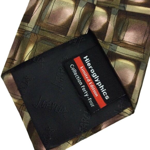 J Garcia Jerry Neck Tie Hieroglyphics 2007 Ltd Ed Brown Gold Collection 44 Silk - Picture 4 of 5